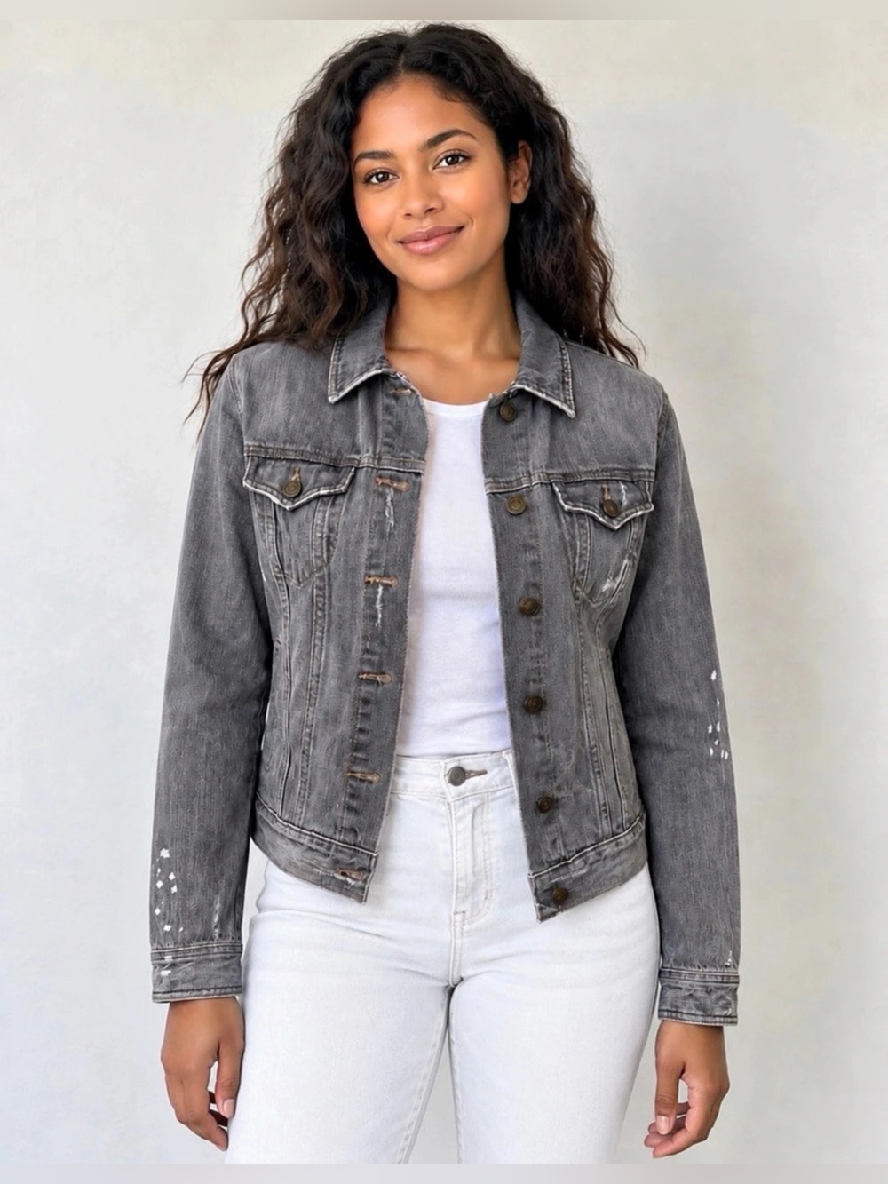 Old Navy Boyfriend Gray Distressed Denim Jacket -  Size Medium